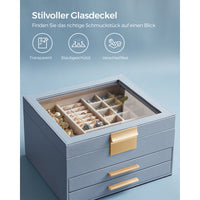 Sieradendoos met Glazen Deksel en 4 Lagen, 3 of 4 Laden, 20,3 x 23,1 cm