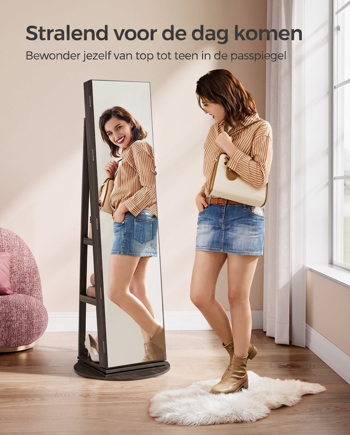 Draaibare Sieradenkast met Passpiegel en Ledverlichting, Afsluitbaar