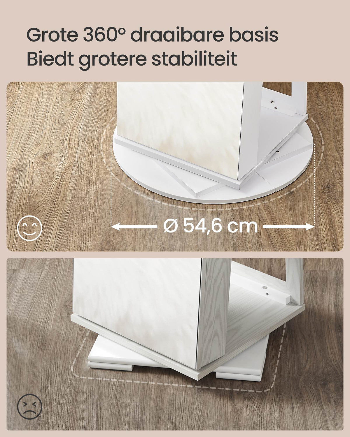 Draaibare Sieradenkast met Passpiegel en Ledverlichting, Afsluitbaar