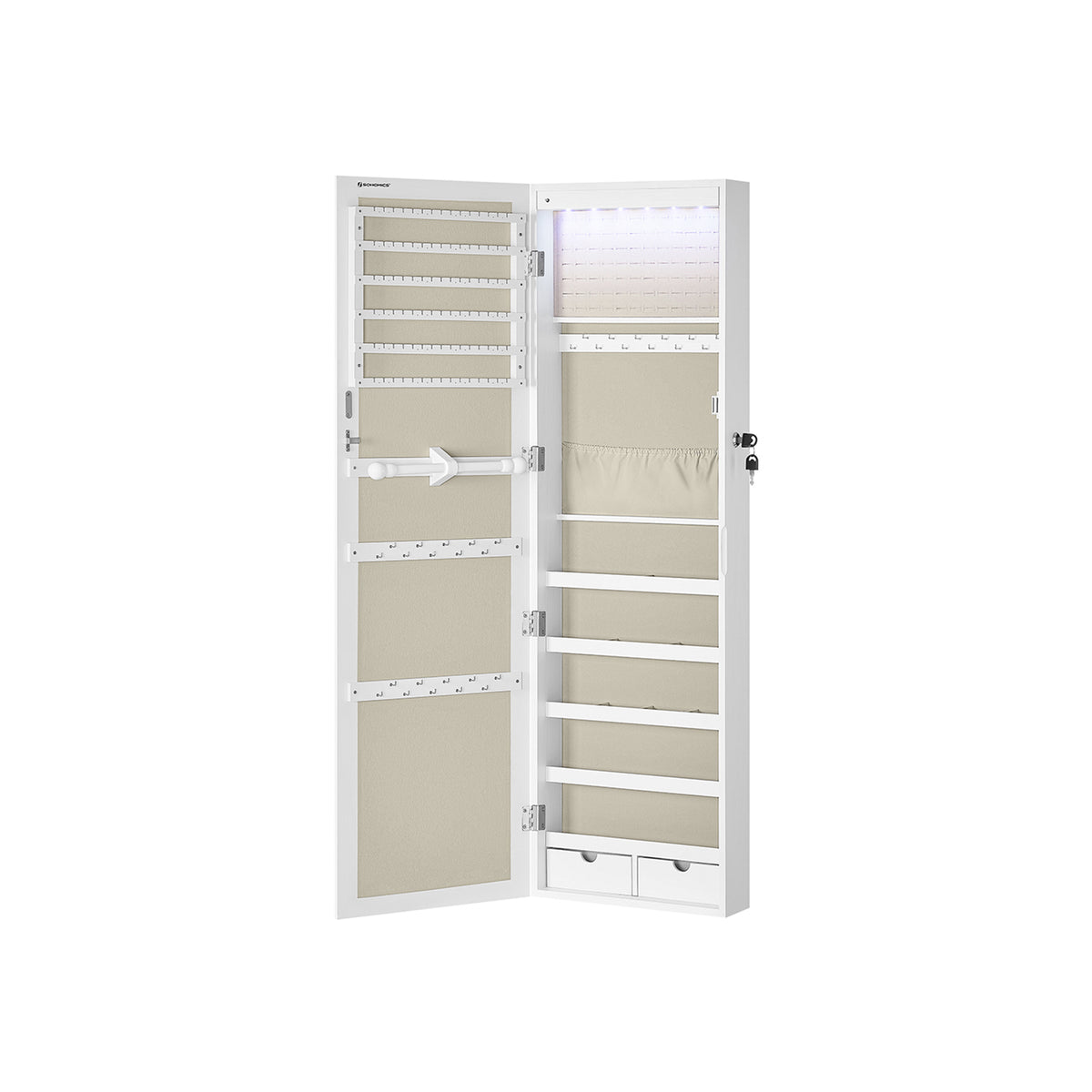 Afsluitbare Sieradenkast met Spiegel voor Wand- of Deurmontage