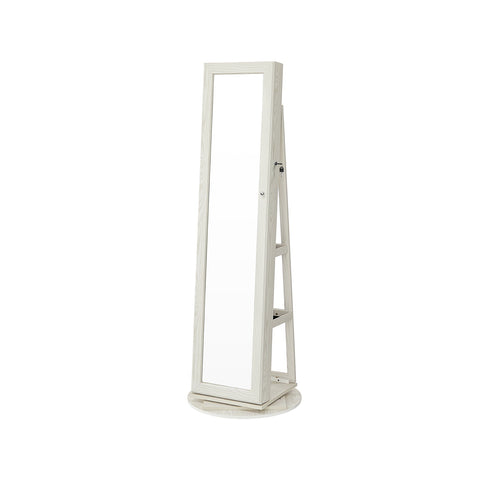 Draaibare Sieradenkast met Passpiegel van 144 cm, Wit met Houtnerf