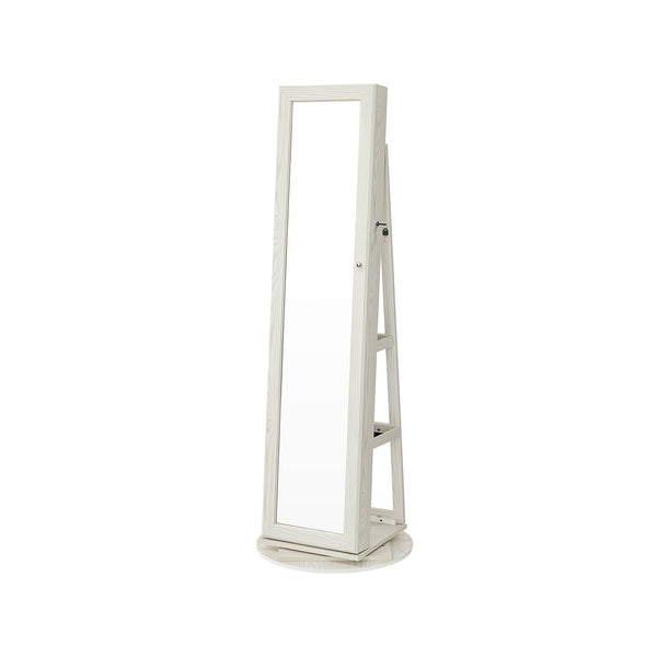 Draaibare Sieradenkast met Passpiegel van 144 cm, Wit met Houtnerf
