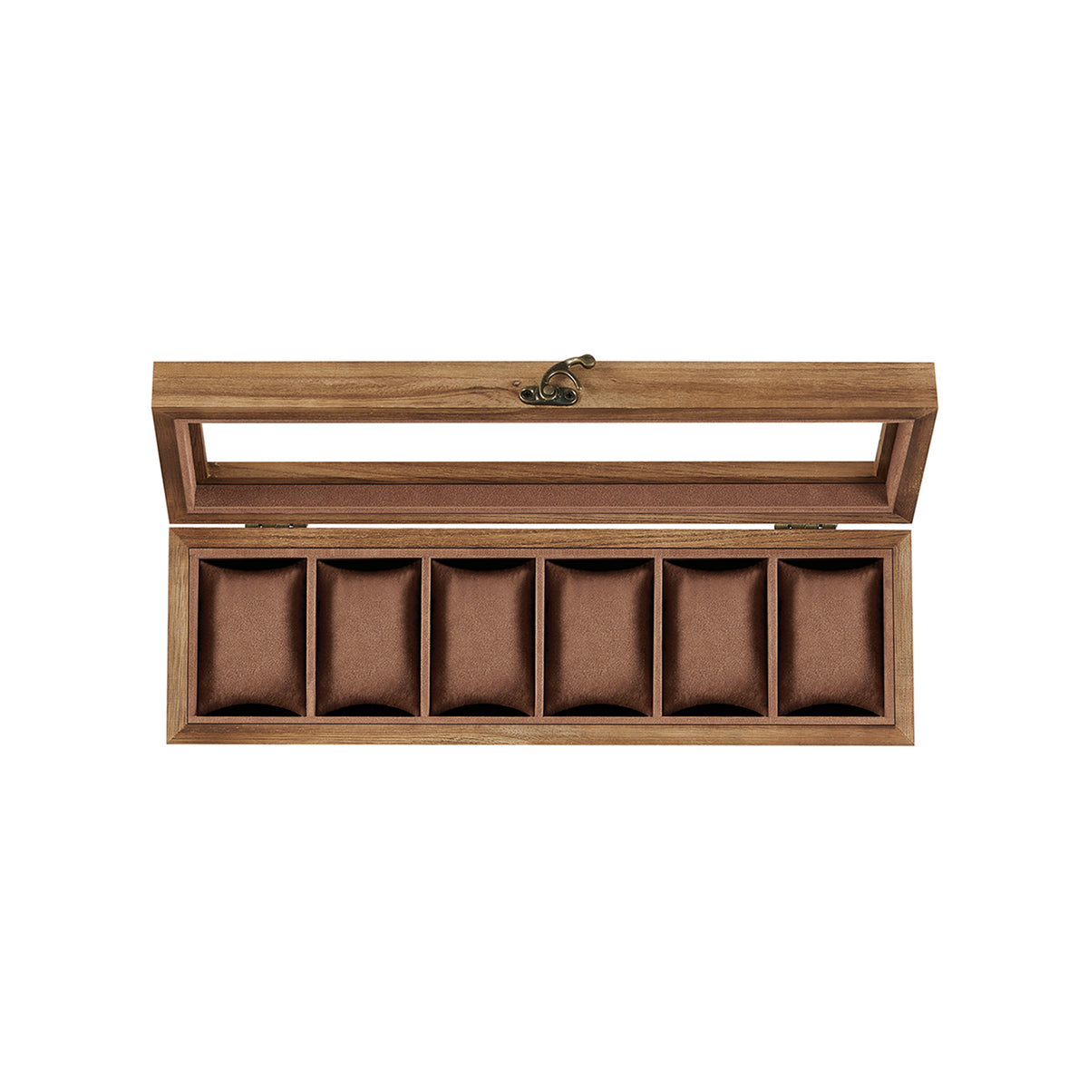 Horlogedoos van Massief Hout met 6 Vakken en Glazen Deksel, 35 x 10,2 x 8,7 cm