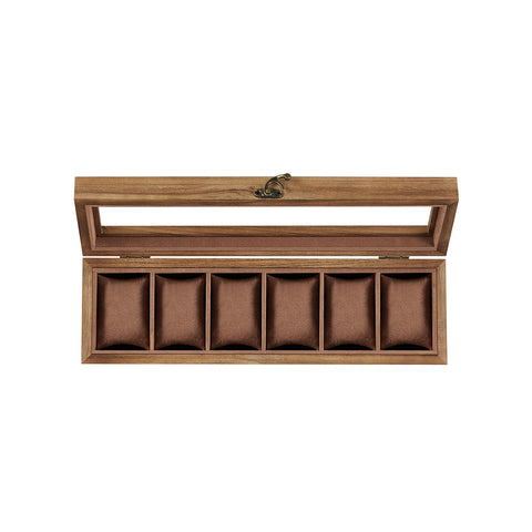 Horlogedoos van Massief Hout met 6 Vakken en Glazen Deksel, 35 x 10,2 x 8,7 cm