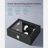 Horlogedoos voor 10 Horloges met Glazen Deksel