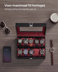 Horlogedoos voor 10 Horloges met Glazen Deksel