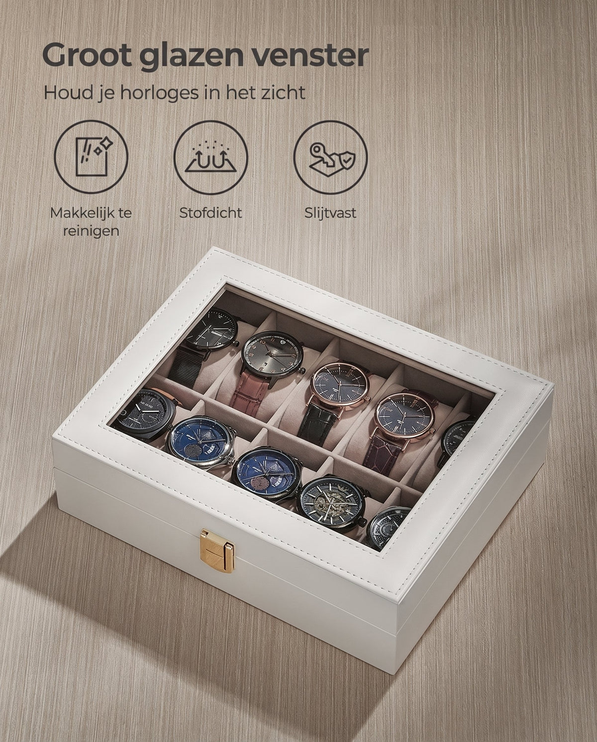 Horlogedoos voor 10 Horloges met Glazen Deksel