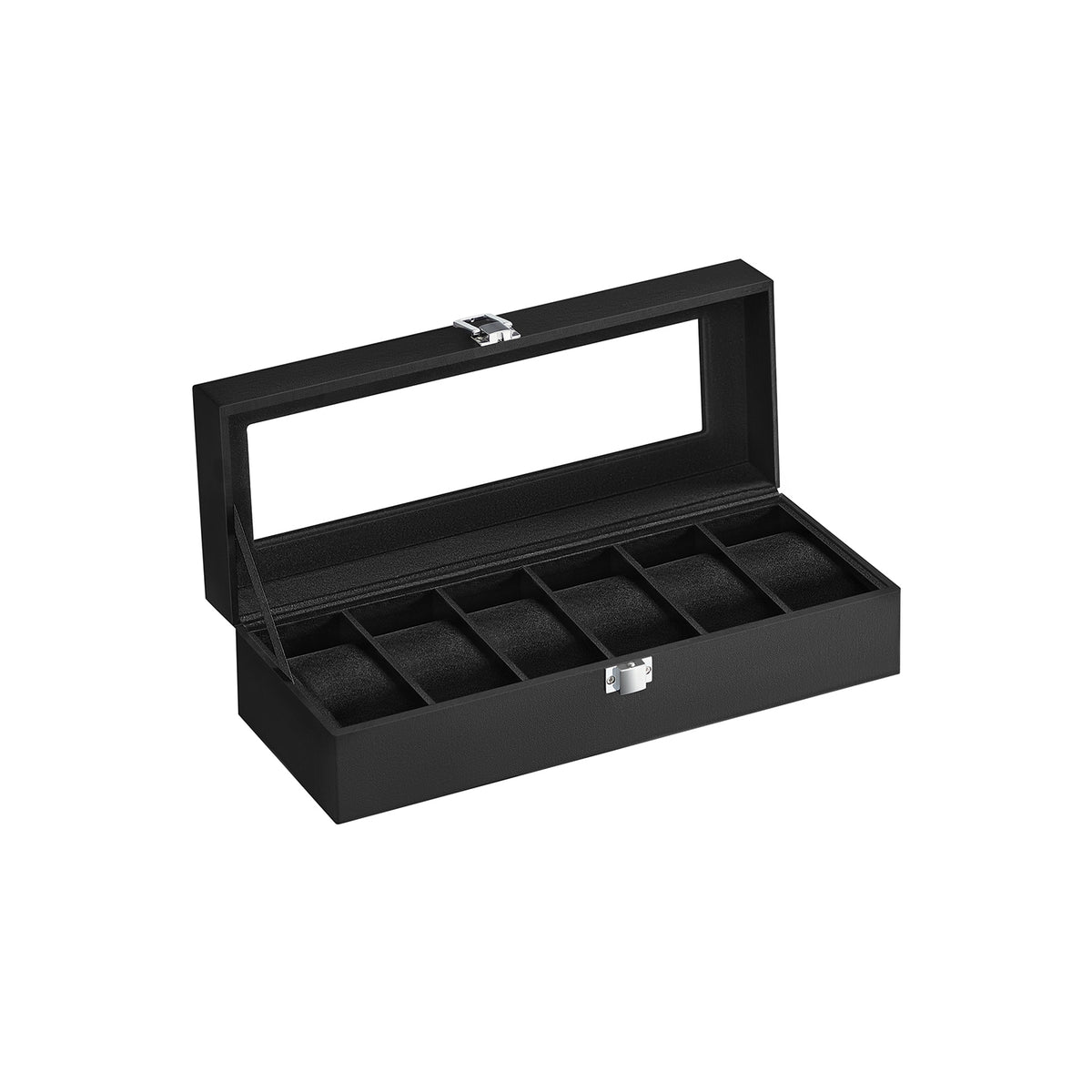 Horlogedoos voor 6 Horloges met Glazen Deksel en Slot, 30 x 11,2 x 8 cm