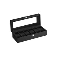 Horlogedoos voor 6 Horloges met Glazen Deksel en Slot, 30 x 11,2 x 8 cm