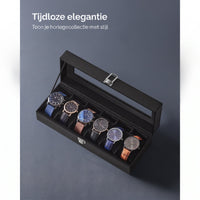 Horlogedoos voor 6 Horloges met Glazen Deksel en Slot, 30 x 11,2 x 8 cm
