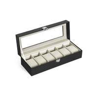 Horlogedoos voor 6 Horloges met Glazen Deksel en Slot, 30 x 11,2 x 8 cm