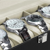 Horlogedoos voor 6 Horloges met Glazen Deksel en Slot, 30 x 11,2 x 8 cm
