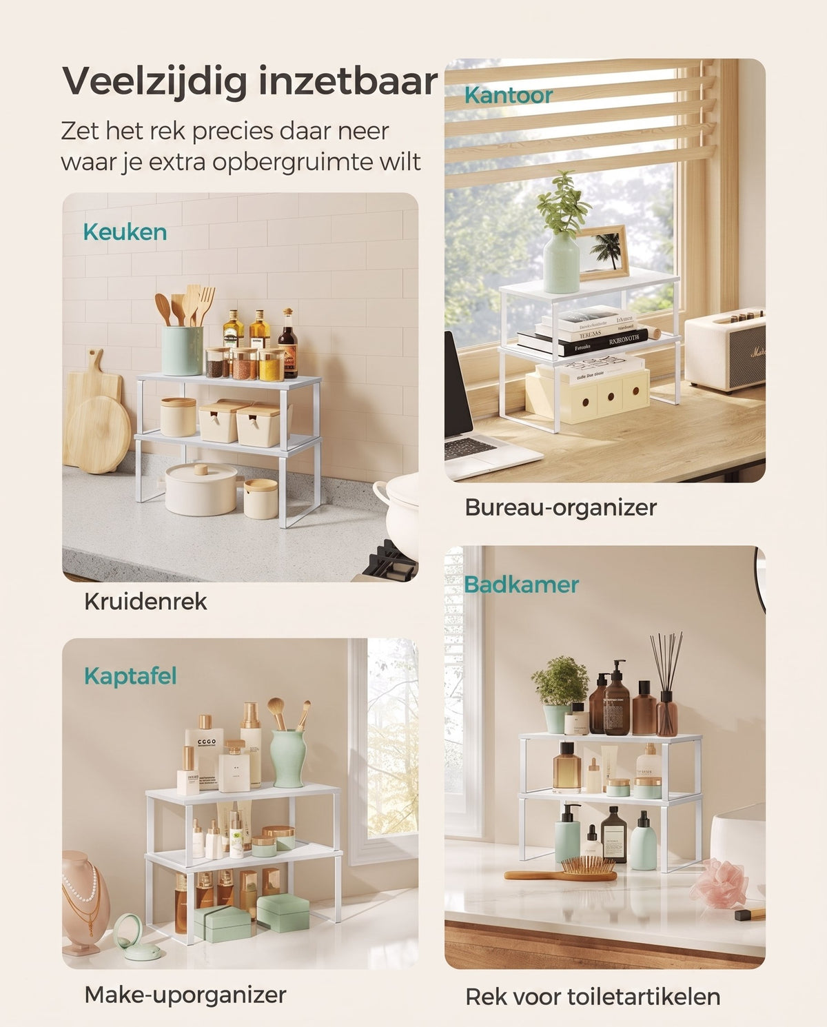 Stapelbaar Kruidenrek van Metaal en Bamboe, Set van 2