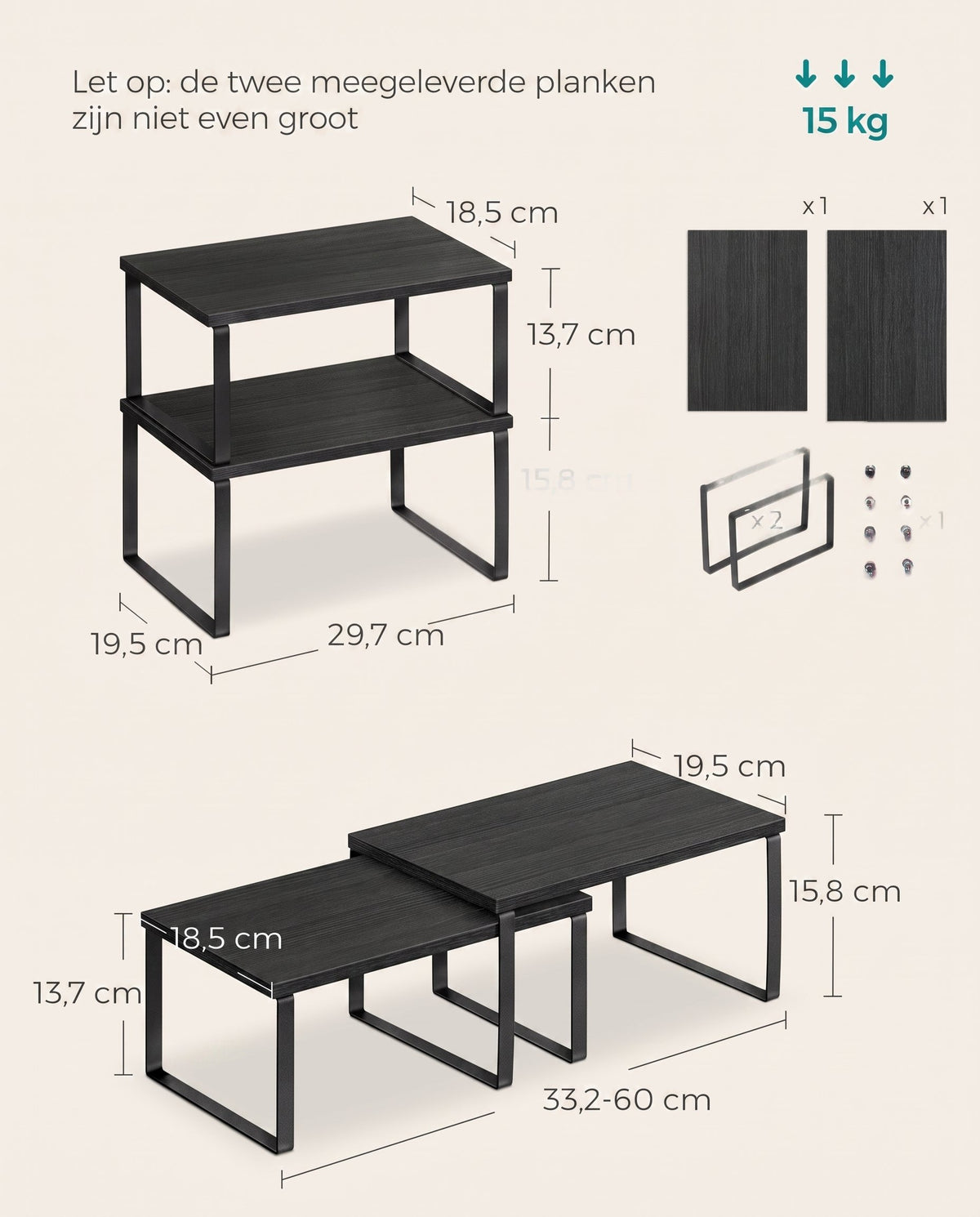 Stapelbare Keukenplank met Metalen Frame, Set van 4