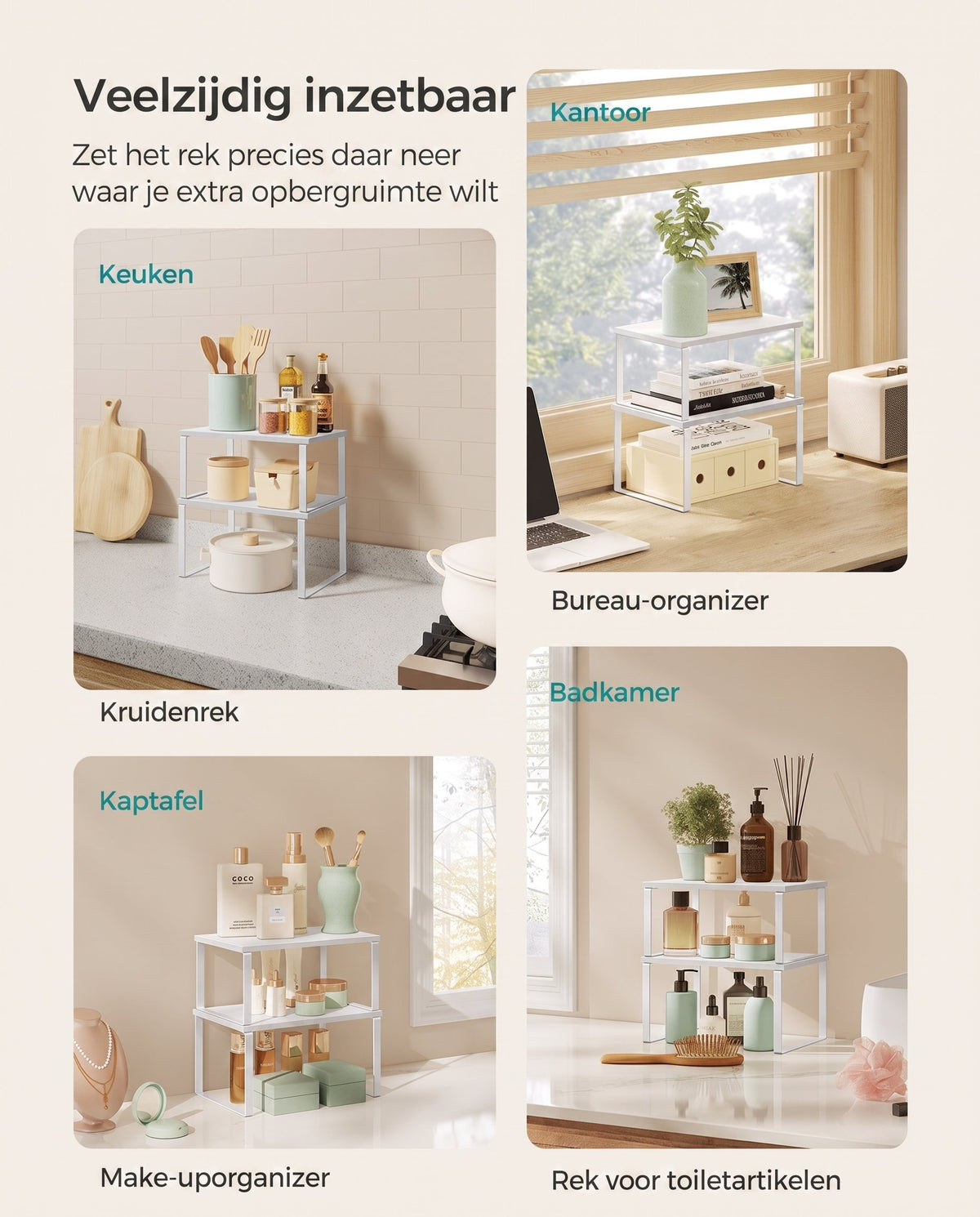 Stapelbare Keukenplank met Metalen Frame, Set van 4