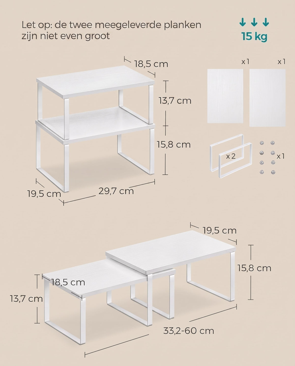 Stapelbare Keukenplank met Metalen Frame, Set van 4