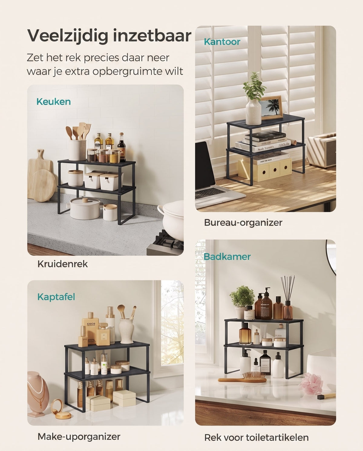 Stapelbare Keukenplank met Metalen Frame, Set van 4