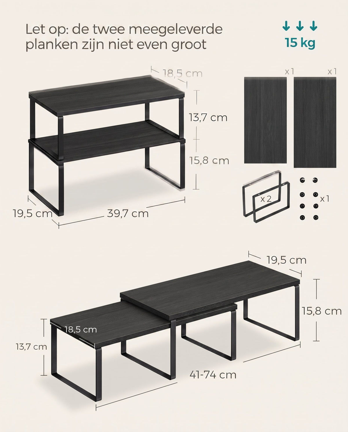Stapelbare Keukenplank met Metalen Frame, Set van 4