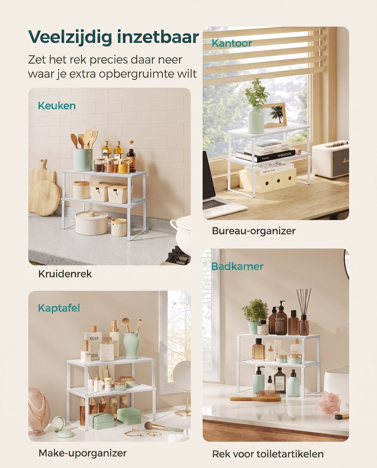 Stapelbare Keukenplank met Metalen Frame, Set van 4