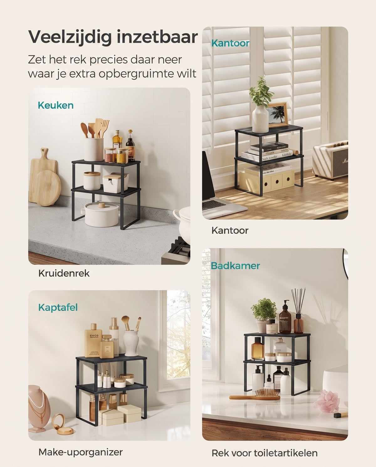Stapelbaar Kruidenrek van Metaal en Bamboe, Set van 2