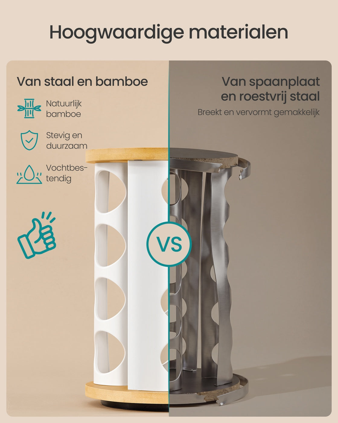 Draaibare Kruidencarrousel van Bamboe met Glazen Potjes