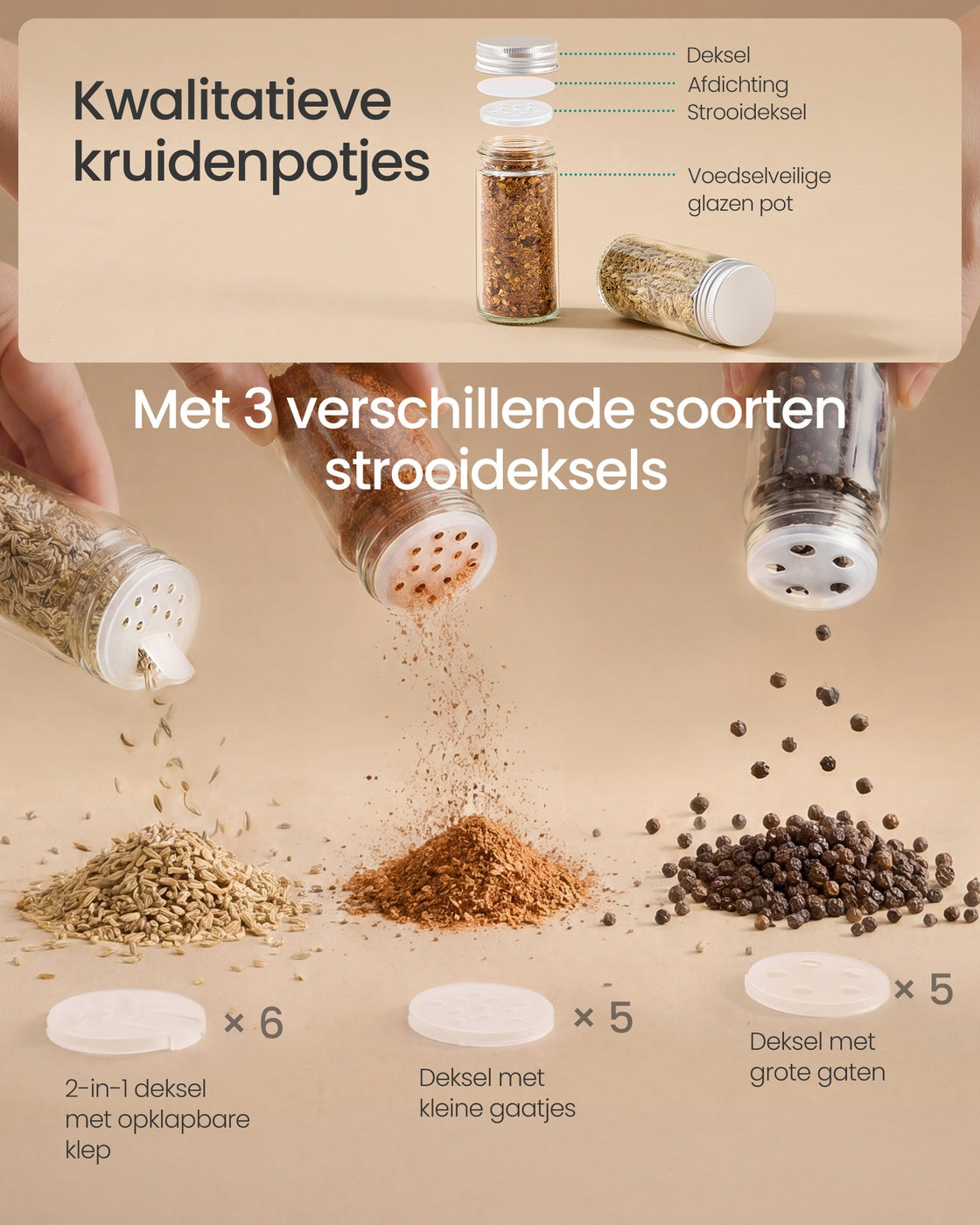 Draaibare Kruidencarrousel van Bamboe met Glazen Potjes