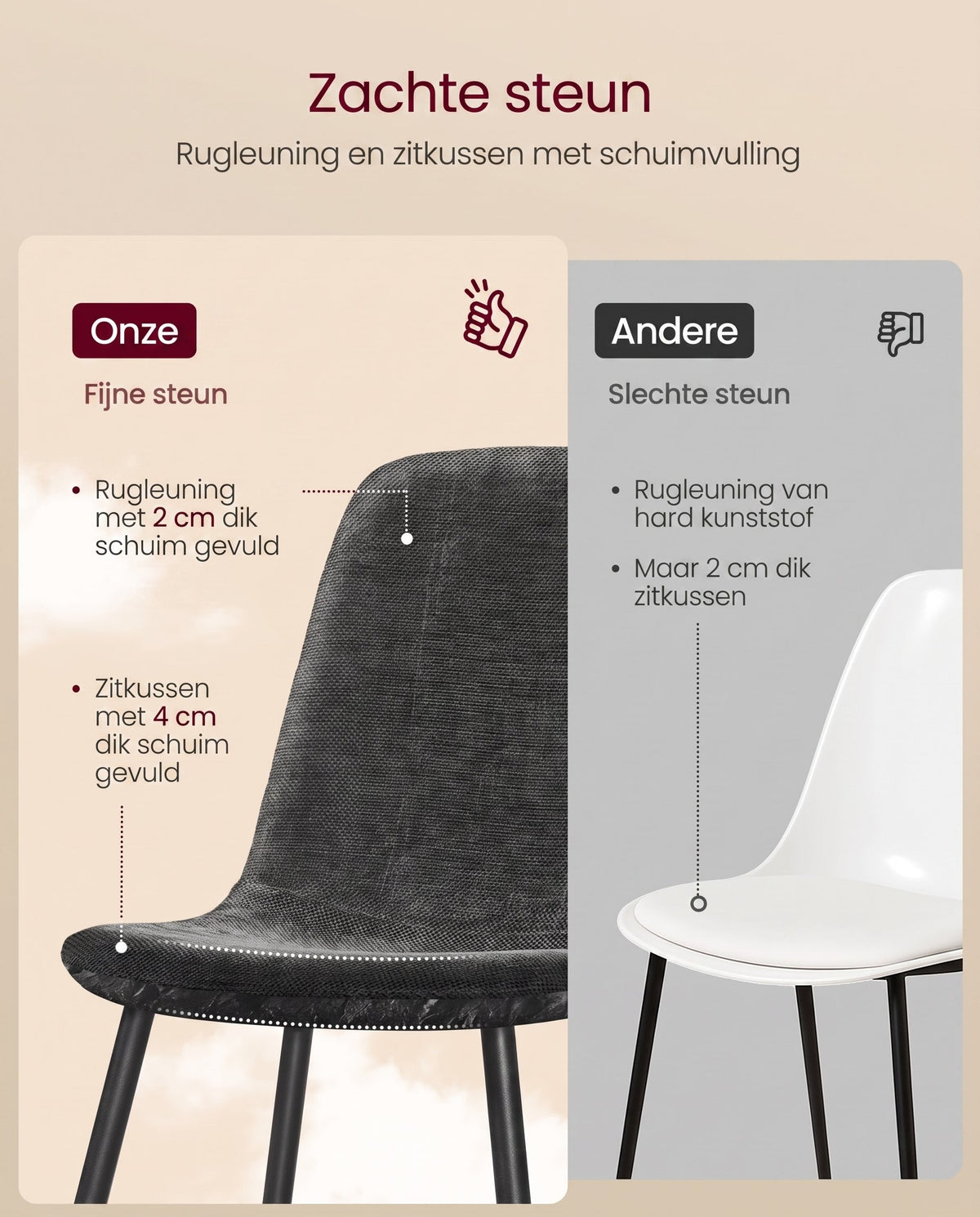 Eetkamerstoel met Chenille Bekleding en Waterafstotende Rug