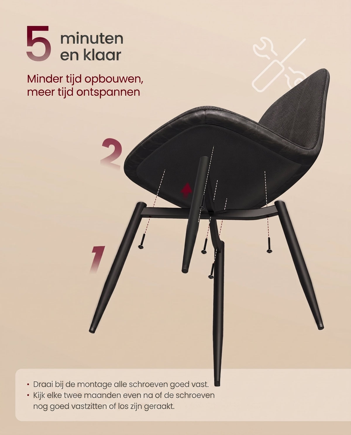 Eetkamerstoel met Chenille Bekleding en Waterafstotende Rug