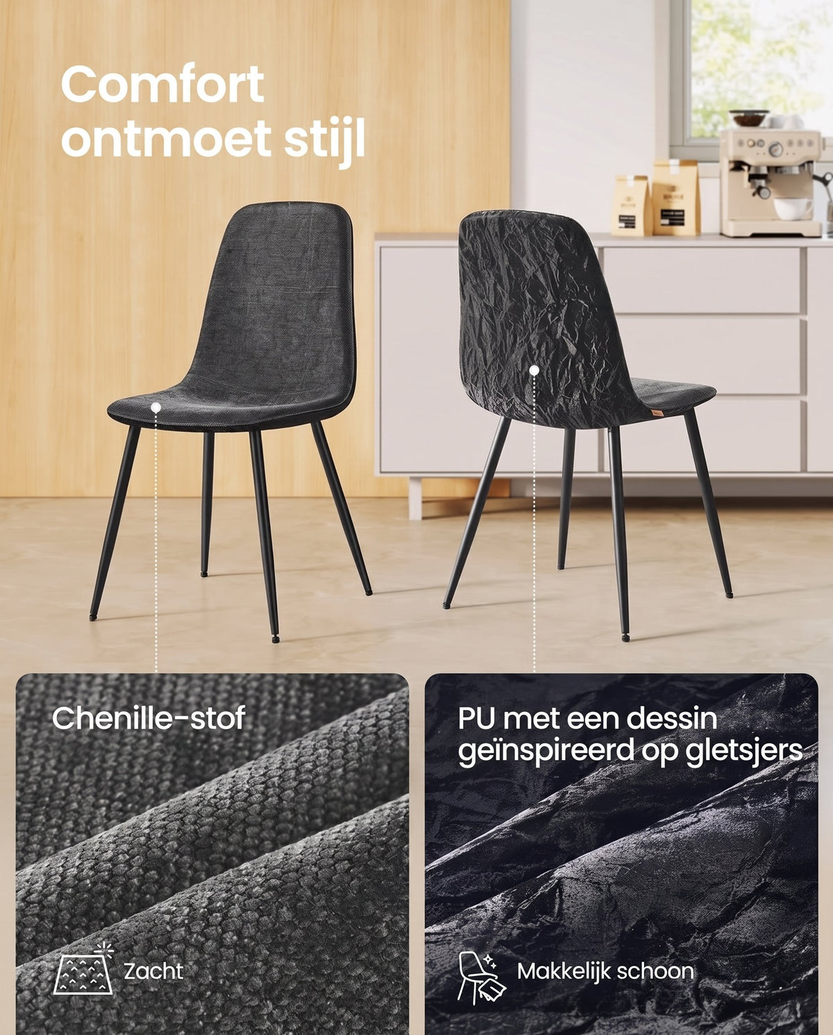 Eetkamerstoel met Chenille Bekleding en Waterafstotende Rug