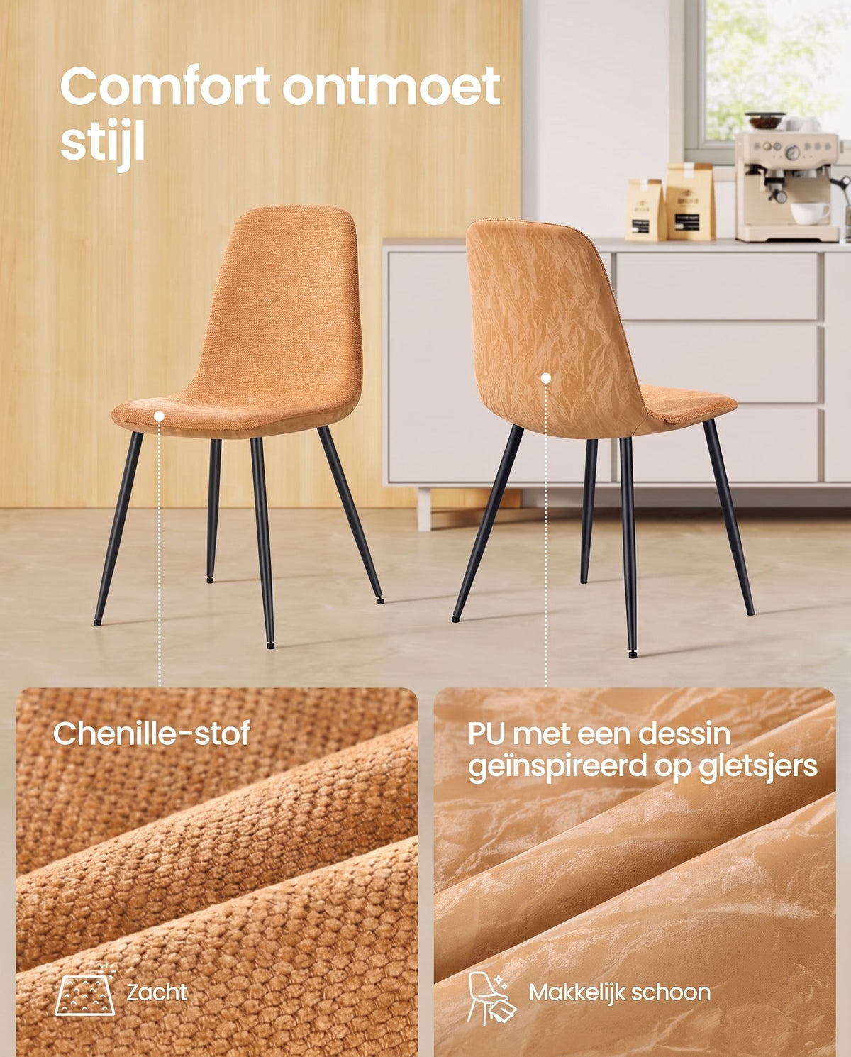 Eetkamerstoel met Chenille Bekleding en Waterafstotende Rug