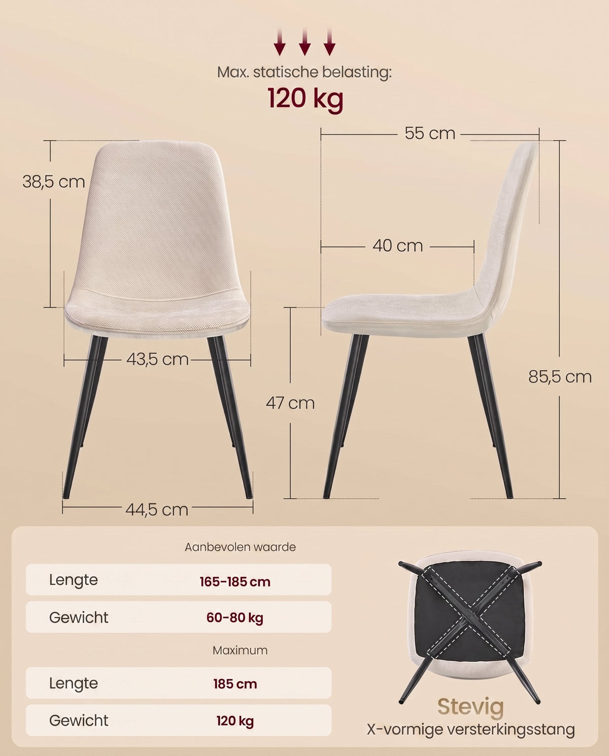 Eetkamerstoel met Chenille Bekleding en Waterafstotende Rug
