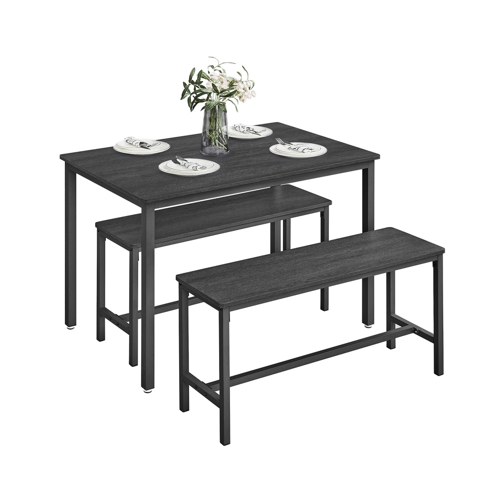 Eettafelset met 2 Banken in Industriële Stijl, 110 x 70 cm