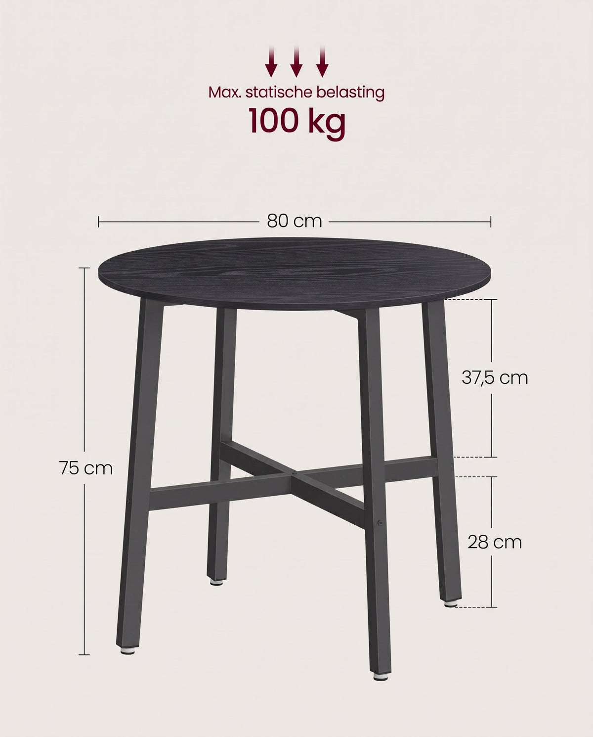 Ronde Keukentafel met Stalen Frame, 80 x 75 cm