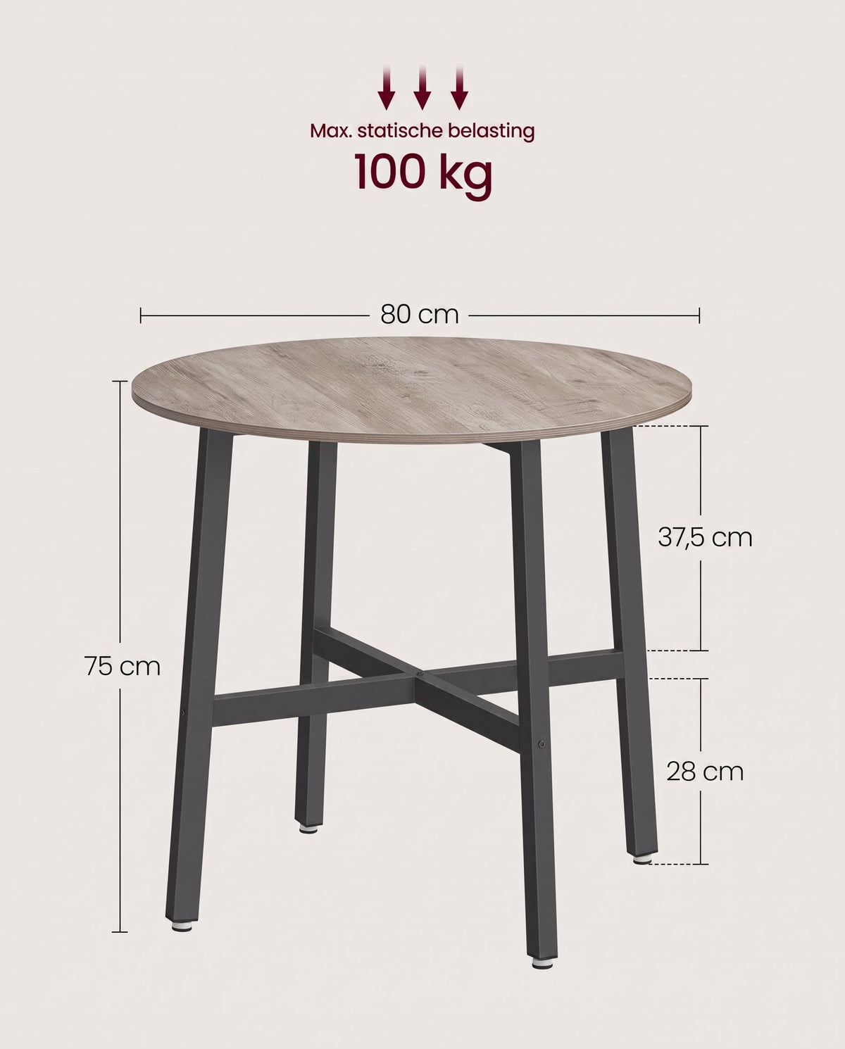 Ronde Keukentafel met Stalen Frame, 80 x 75 cm