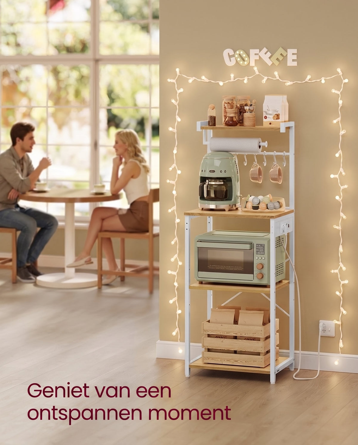 Keukenrek met 2 Stopcontacten en Verstelbare Plank, 40 x 60 x 140 cm