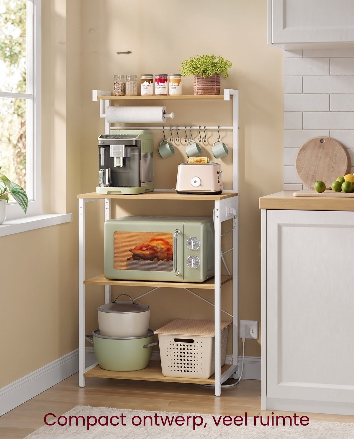 Keukenrek met 2 Stopcontacten en Verstelbare Plank, 40 x 60 x 140 cm