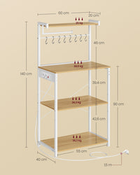 Keukenrek met 2 Stopcontacten en Verstelbare Plank, 40 x 60 x 140 cm