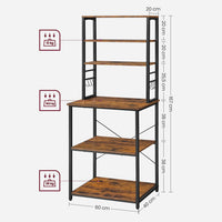 Metalen Keukenrek met Legplanken en 6 Haken in Industrieel Design, 40x60x167 cm