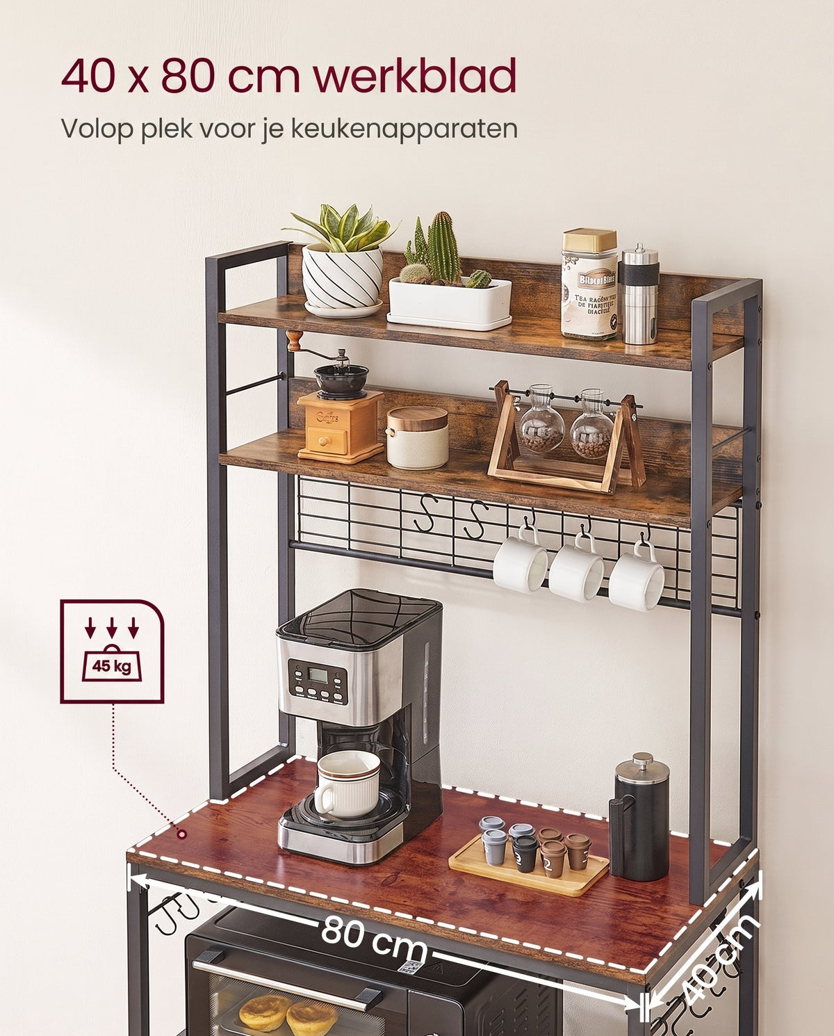Keukenrek met 5 Planken, 14 Haken en 4 Stopcontacten, Roosterblad