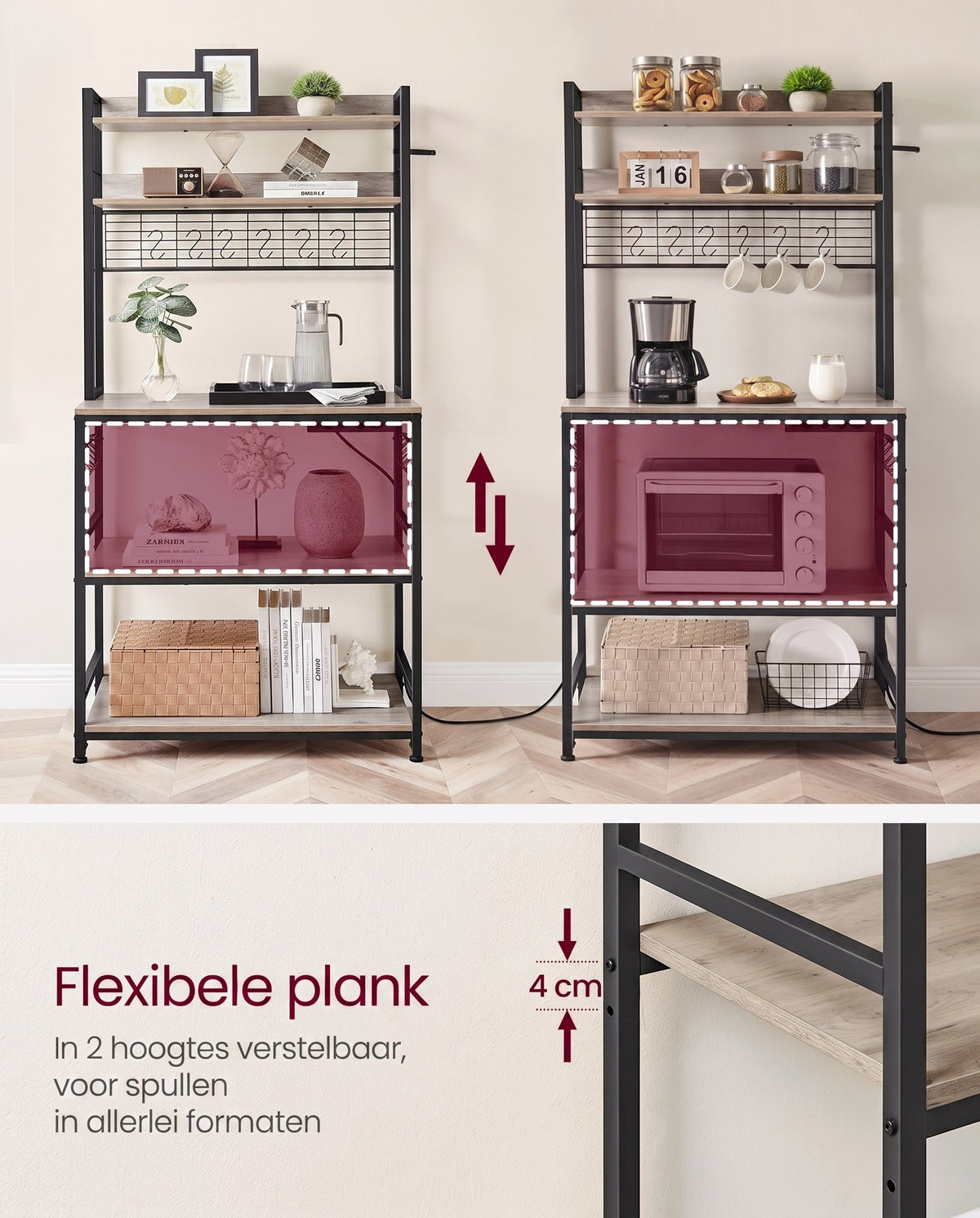 Keukenrek met 5 Planken, 14 Haken en 4 Stopcontacten, Roosterblad