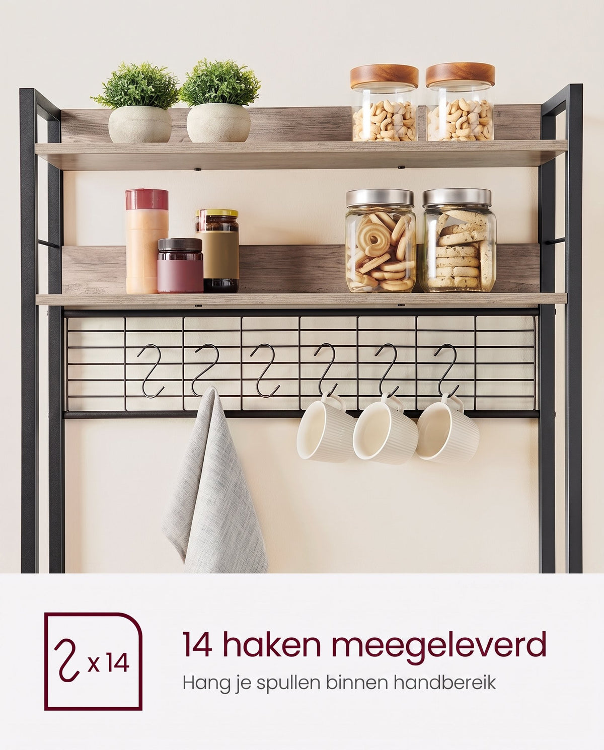 Keukenrek met 5 Planken, 14 Haken en 4 Stopcontacten, Roosterblad