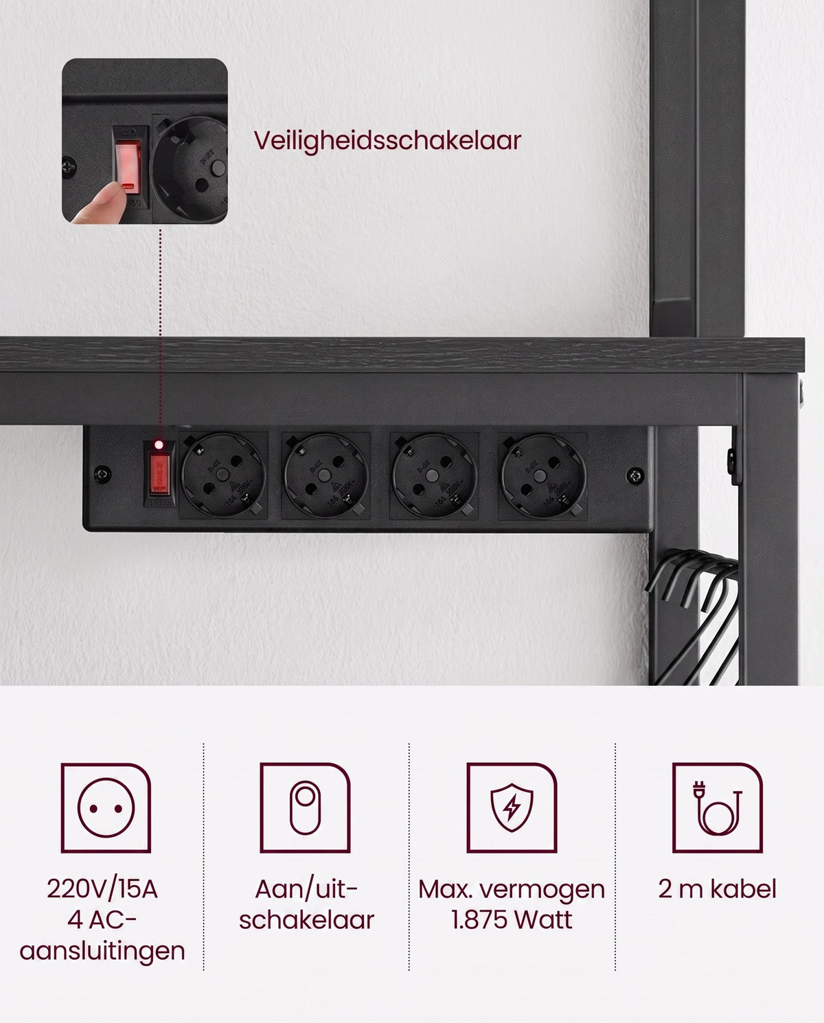 Keukenrek met 5 Planken, 14 Haken en 4 Stopcontacten, Roosterblad