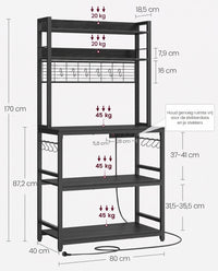 Keukenrek met 5 Planken, 14 Haken en 4 Stopcontacten, Roosterblad