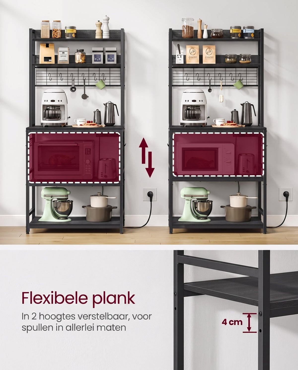 Keukenrek met 5 Planken, 14 Haken en 4 Stopcontacten, Roosterblad