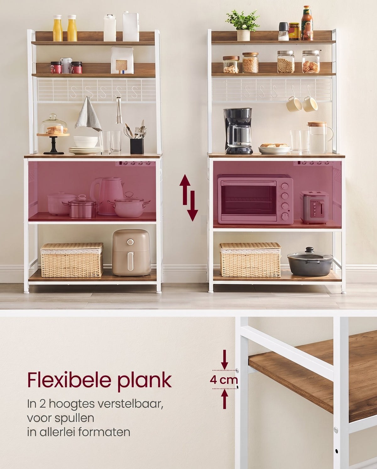 Keukenrek met 5 Planken, 14 Haken en 4 Stopcontacten, Roosterblad