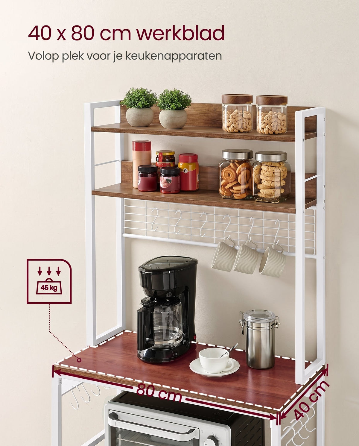 Keukenrek met 5 Planken, 14 Haken en 4 Stopcontacten, Roosterblad