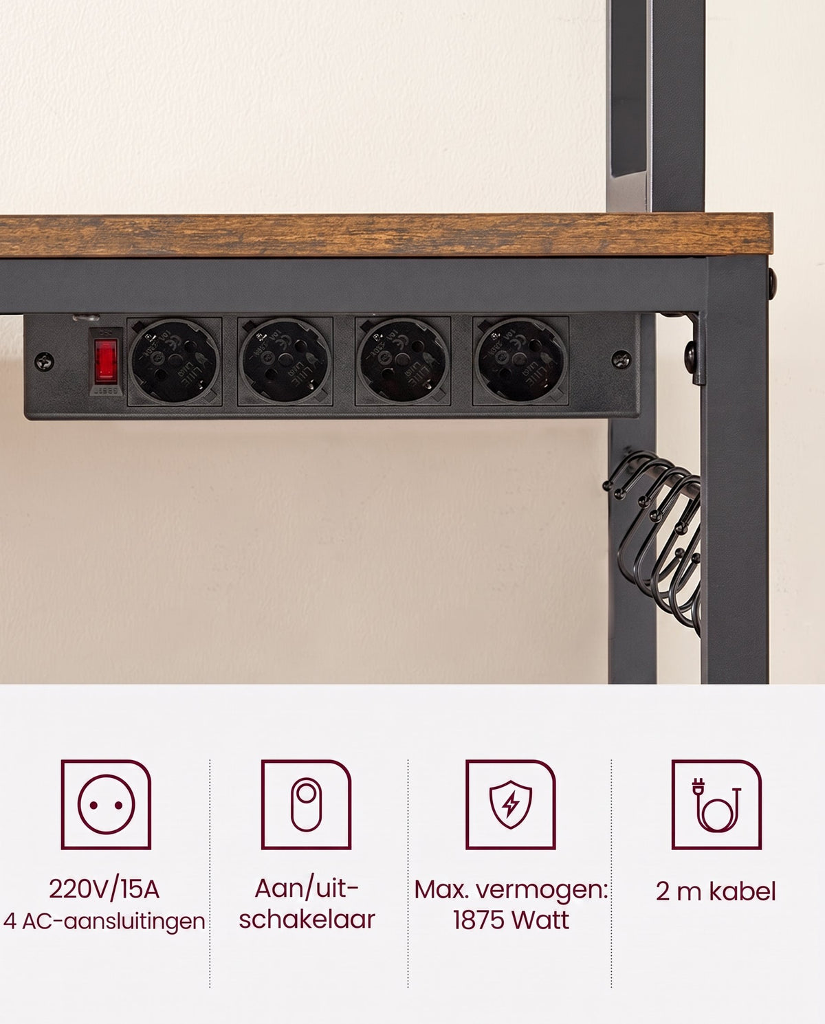 Keukenrek met 5 Planken, 14 Haken en 4 Stopcontacten, Roosterblad