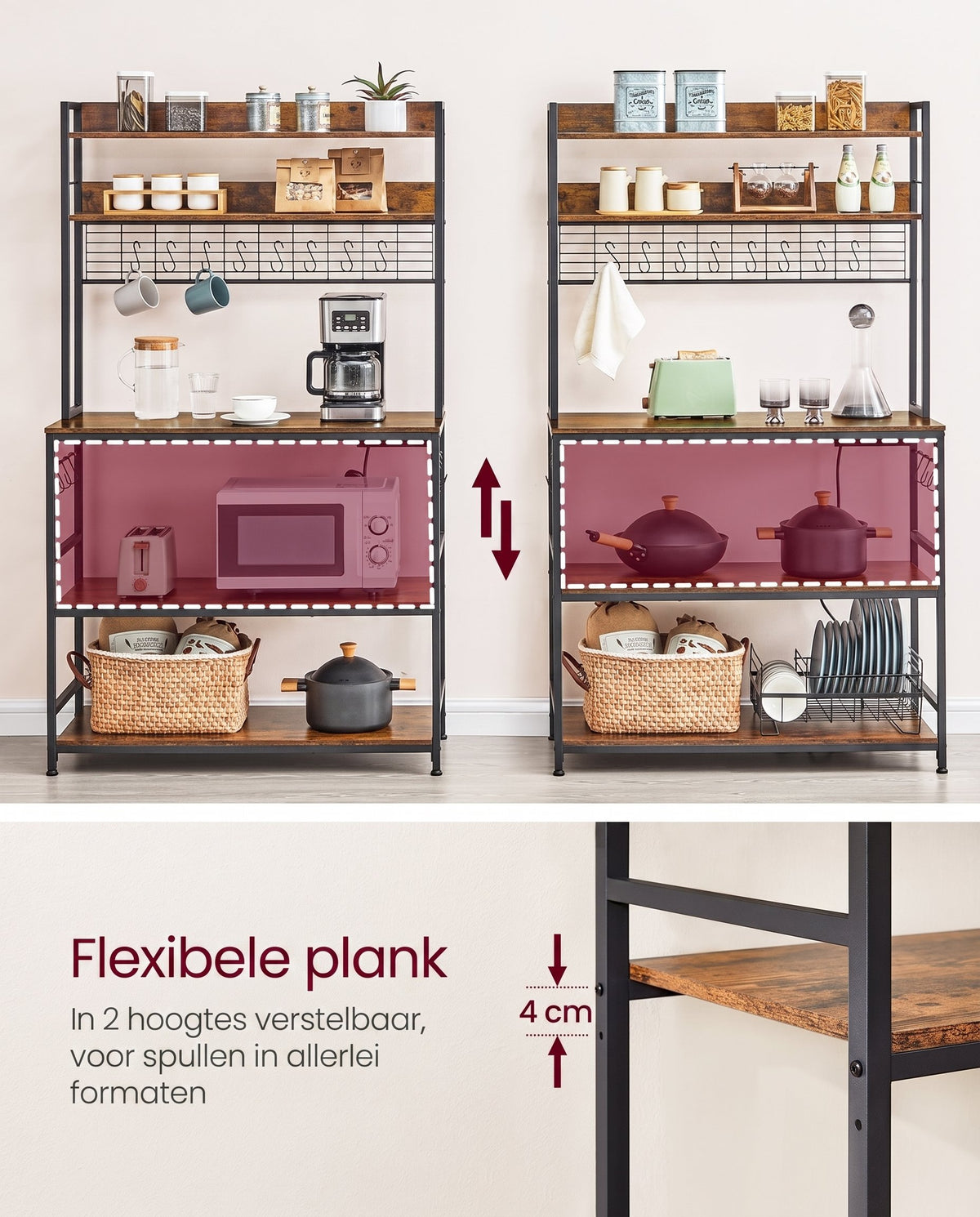 Keukenrek met 5 Planken, 14 Haken en 4 Stopcontacten, Roosterblad