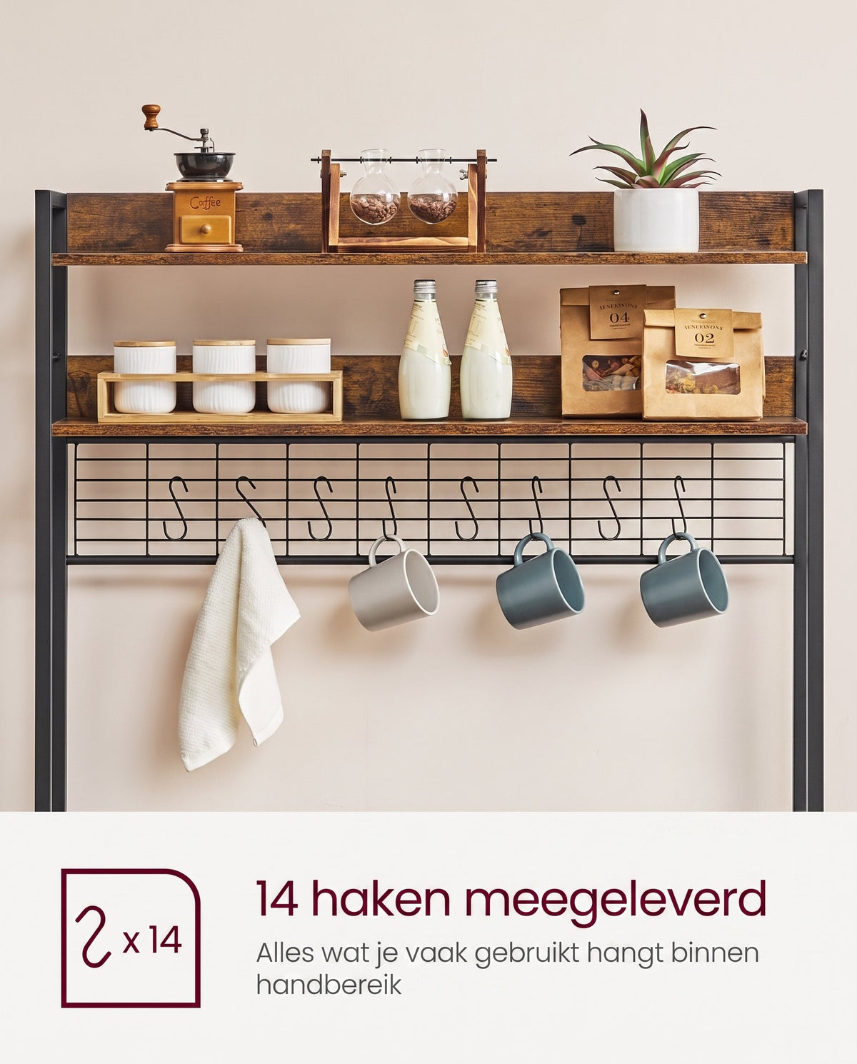 Keukenrek met 5 Planken, 14 Haken en 4 Stopcontacten, Roosterblad