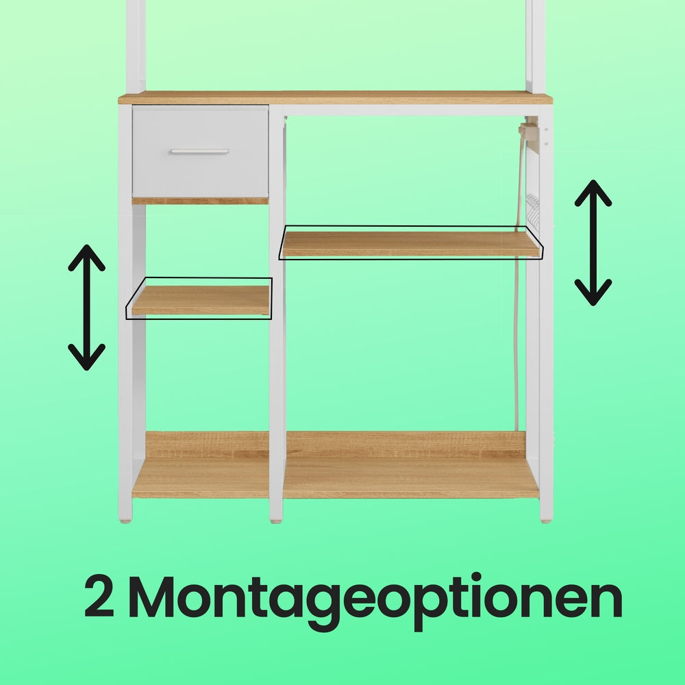 Keukenrek met Stopcontacten, Stoffen Lade en 12 Haken